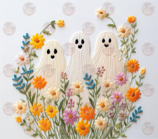 Faux Embroidery Ghosts Tumbler Wrap - Sublimation Transfer