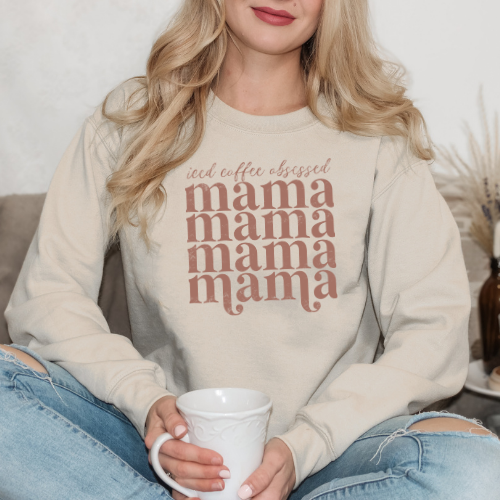 ICED COFFEE OBSESSED MAMA  - SINGLE COLOR - ROSE GOLD -  Screen Print Transfer