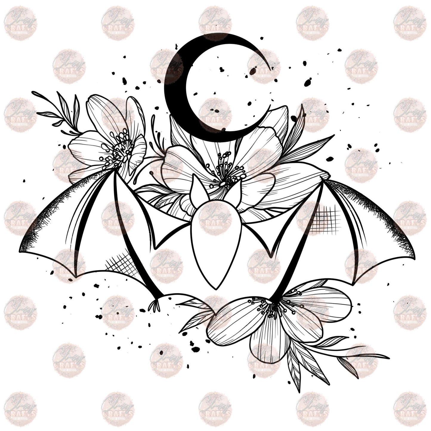 Bat Floral B&W - Sublimation Transfer