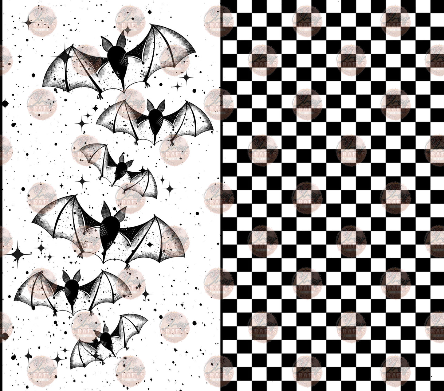 Bat and Checkered White Tumbler Wrap - Sublimation Transfer