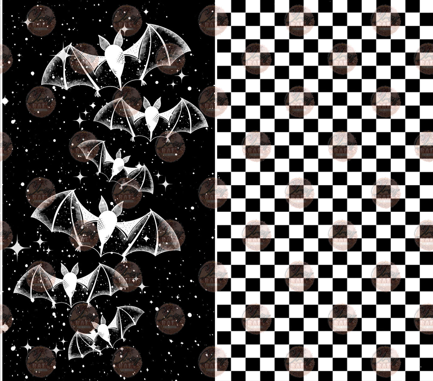 Bat and Checkered Black Tumbler Wrap - Sublimation Transfer