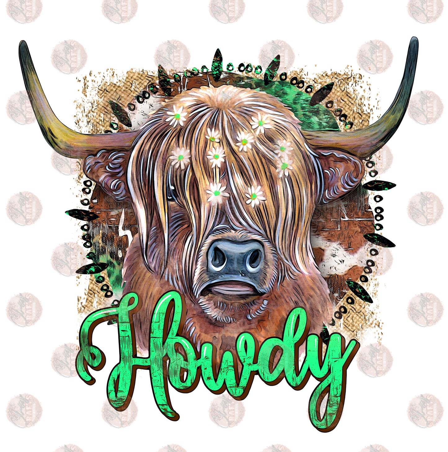 Highland Cow / Howdy Green - Sublimation Transfer