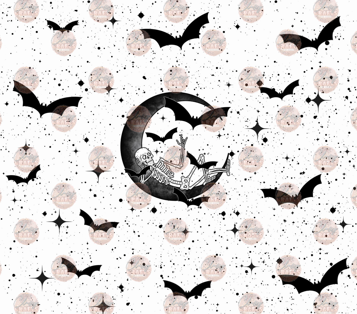 Skelly Moon & Bats Tumbler Wrap - Sublimation Transfer