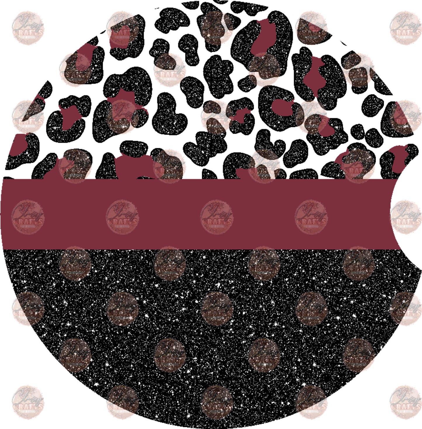 Cheetah Burgundy and Black Glitter Car Coaster - Sublimation Transfer
