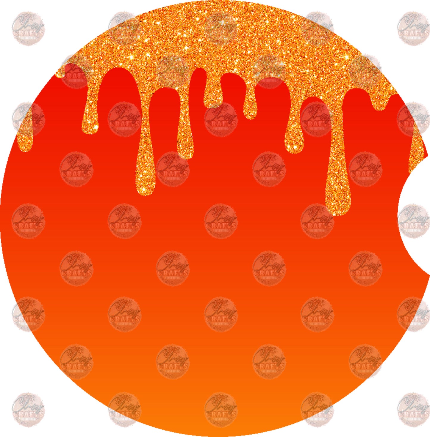 Orange Red Glitter Drip Car Coaster- Sublimation Transfer