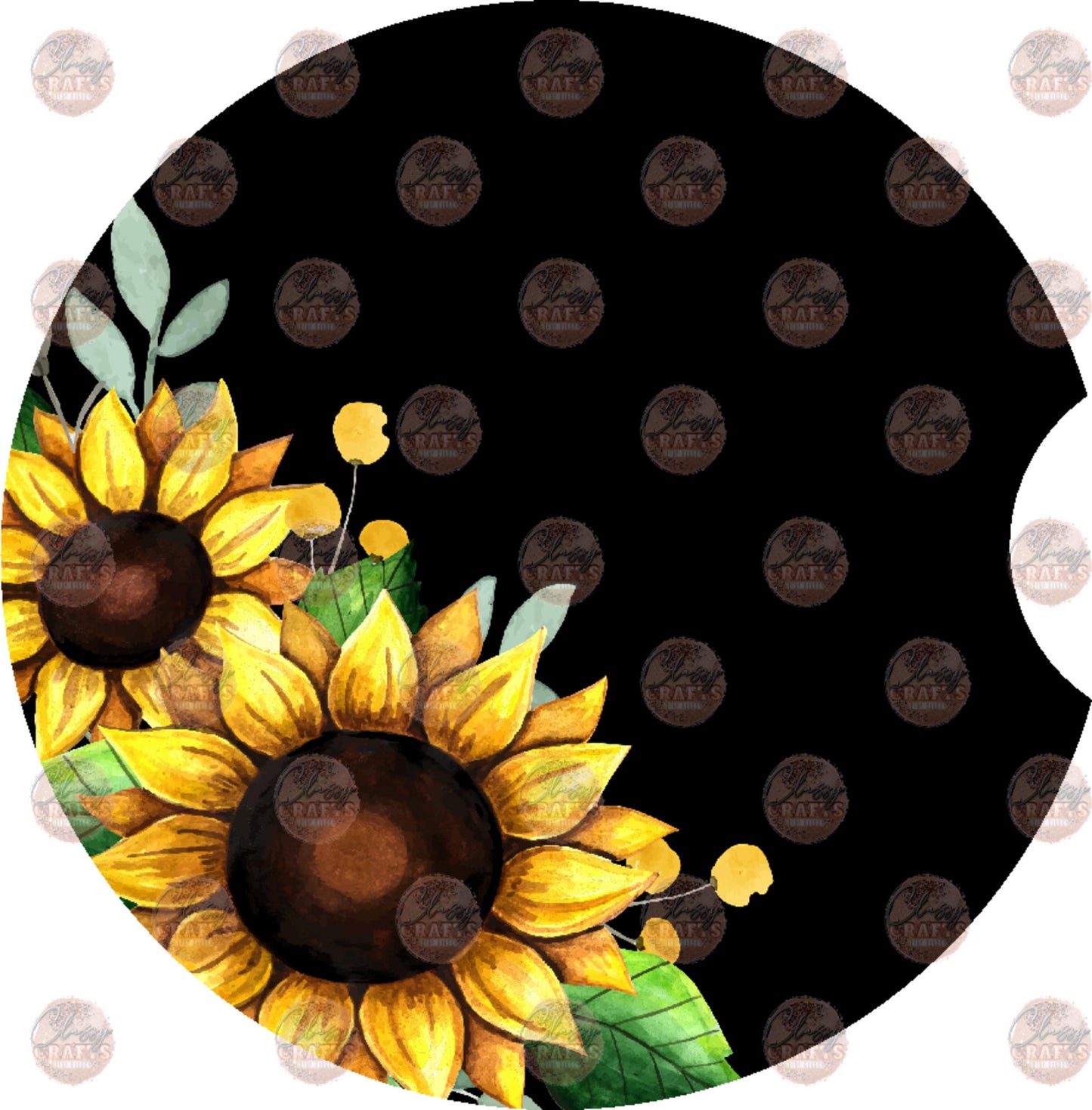 Sunflower Black Car Coaster - Sublimation Transfer