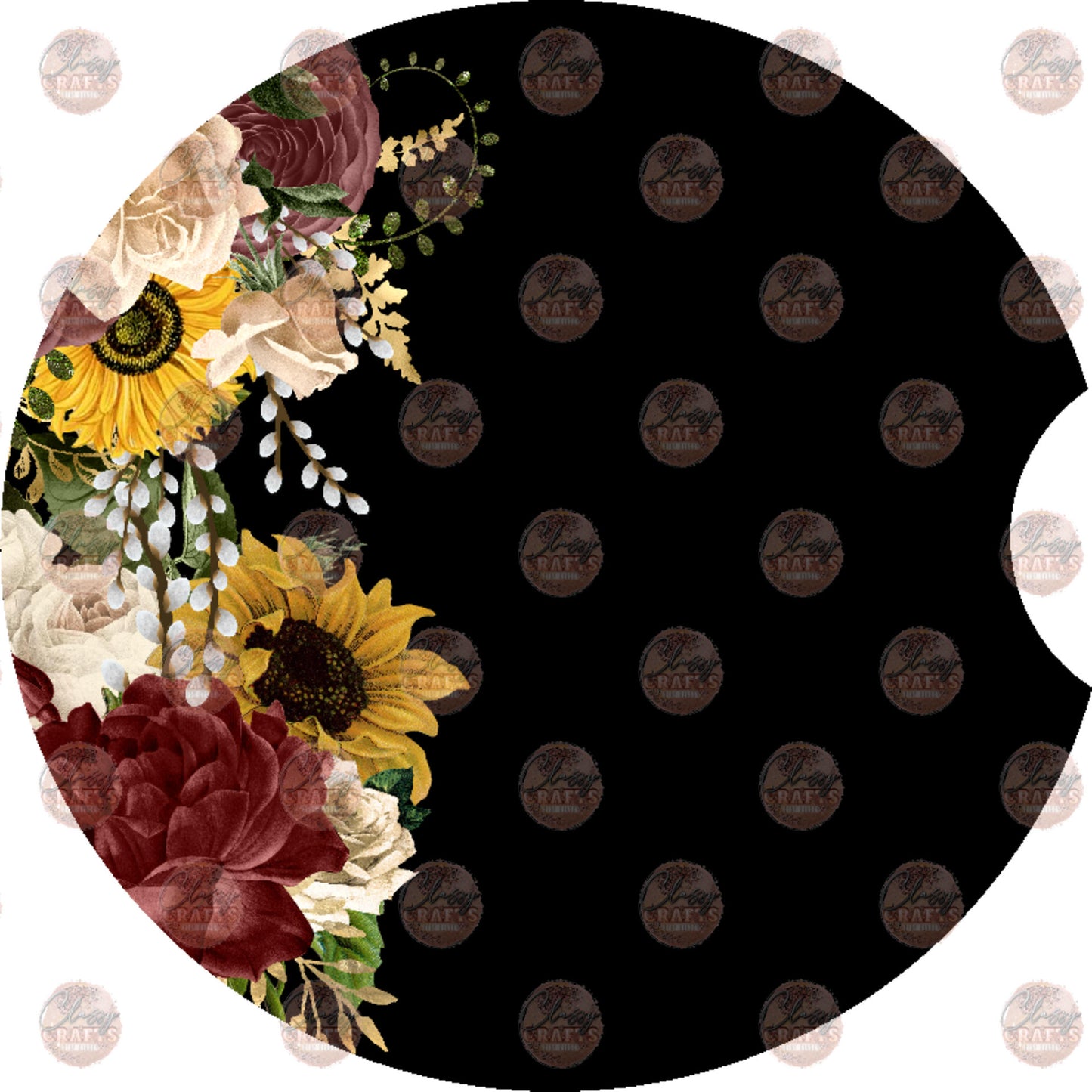 Sunflower Rose Black Car Coaster - Sublimation Transfer