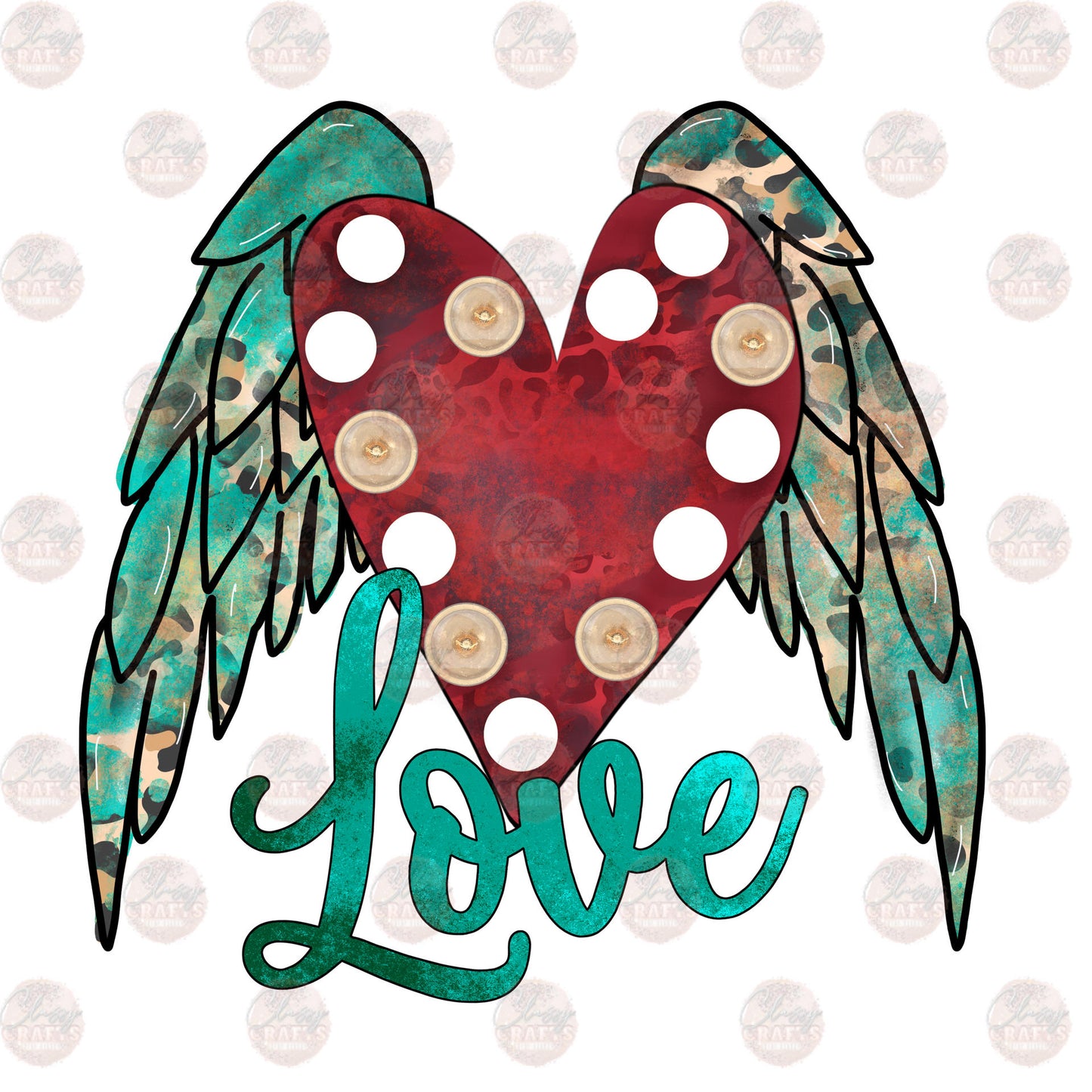 Turquoise Leopard Wing Heart Love - Sublimation Transfer